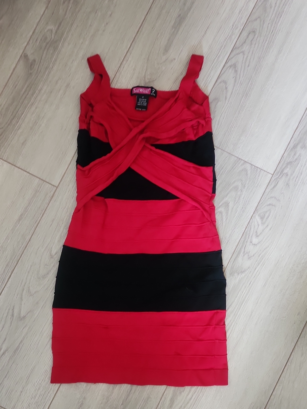 Say What? Red and Black Striped Bandage Mini Dress